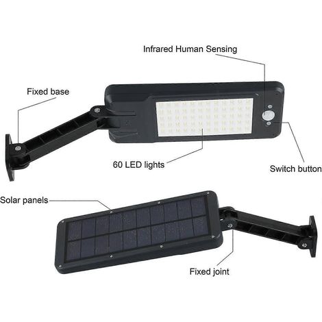 Lampes solaires d'extérieur, 60 LED pour éclairage public et de cour, applique murale LED avec télécommande, éclairage de sécurité solaire sans fil (1/4)