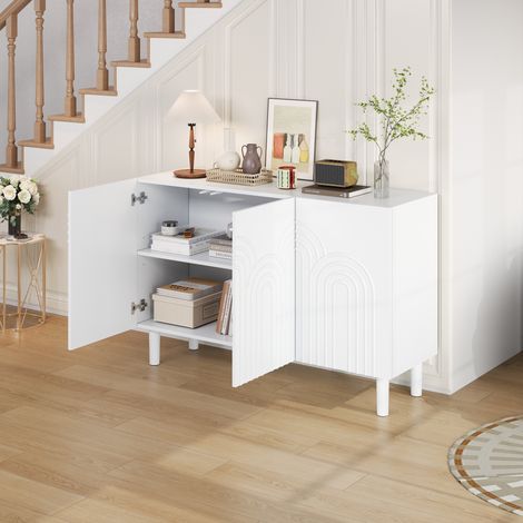 Aparador 120x38.5x79cm Gran capacidad de almacenamiento MDF 3 puertas patas color blanco (1/5)