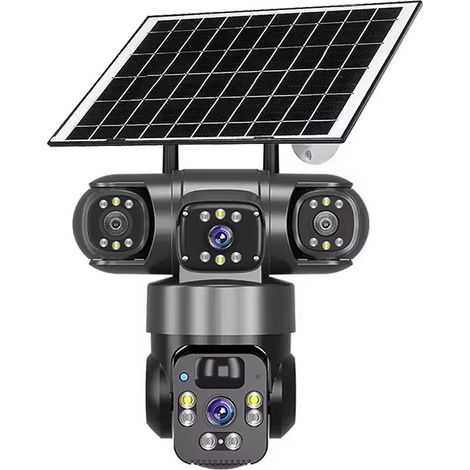 Amorly Caméra de surveillance solaire multi-angles - 4G - IP66, caméra d'extérieur sans fil avec vision nocturne et détection de mouvement (1/5)