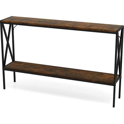 COSTWAY Industrial Console Table 2-Tier Narrow Sofa Table Behind Couch-Coffee (1/5)