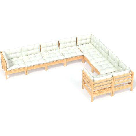 Maison Exclusive - Set Salotto da Giardino 9 pz con Cuscini Crema in Legno di Pino (1/5)