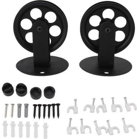 Ensemble de luminaires suspendus en fer noir avec roues à poulie industrielles vintage pour montage au plafond, décoration rustique (1/5)