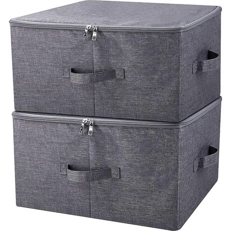 Boîte de rangement pliante empilée avec couvercle, bons tiroirs de placard, noir gris, 2 pièces (1/5)