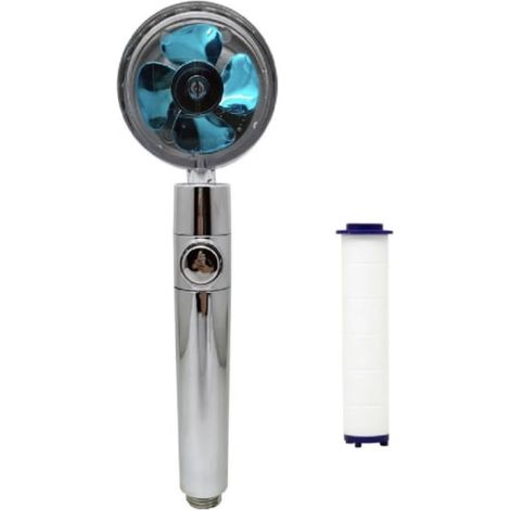 Douche économiseur d'eau haute pression, pivotante 360°, avec filtre, pommeau de douche Turbo Spa à ventilateur et interrupteur (bleu) (1/3)