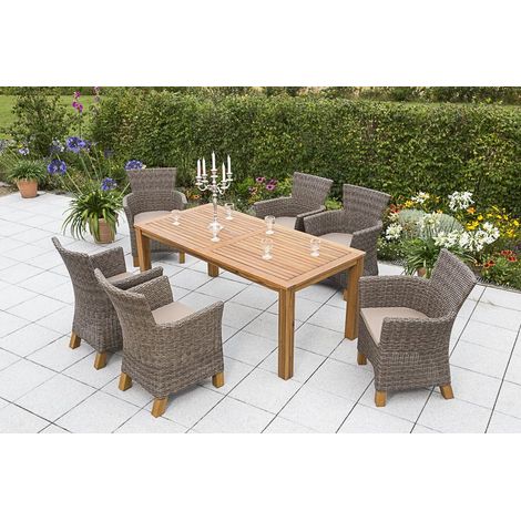 Toskana Set 13tlg 6 Sessel Auflagen Tisch 185x90cm