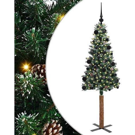 Sapin de Noël vert élancé, 150 cm, en PVC et bois de pin massif (1/5)