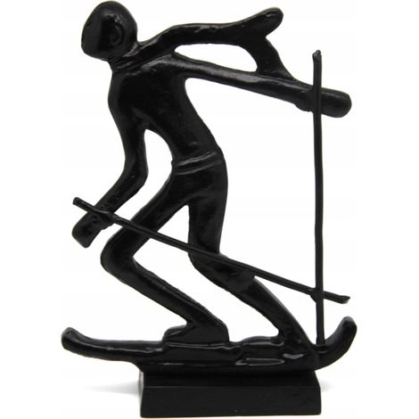 Figurine décorative de skieur en métal - Sculpture moderne, noir mat (1/5)