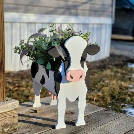 1 jardinière vache mignonne, plastique noir et blanc, décoration jardin extérieur pour plantes grasses et cactus (1/2)