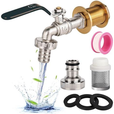 Robinet De Jardin 1/2" En Laiton Résistant À La Rouille Et Au Gel,Ibc Raccord Robinet Avec Raccord De Tuyau Robine Sortie D'arrêt Anti-Goutte Extérieur En Laiton (1/5)