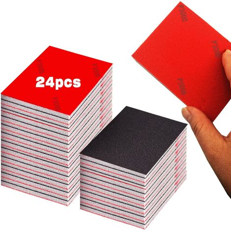 24 Pièces Eponge Poncage,Grains 180-4000,Eponge Abrasive De Ponçage Cale a Poncer Kit Papier Abrasif Sec et Humide pour Modèle de Construction Sèche Métal Bois Meubles Papier a Poncer (1/5)