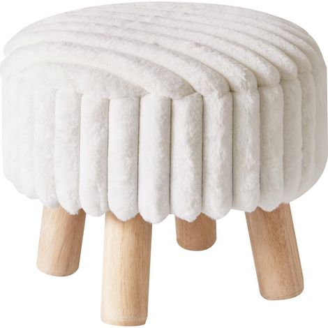 Pouf Ottoman avec Rangement, Pouf Rond en Velours avec Pieds en Bois, Petite Table, Repose-Pieds, Siège D'appoint pour Entrée, Salon, Chambre, Blanc YD-JD153W (1/5)