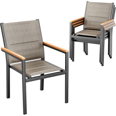 Chaises de jardin en aluminium avec dossier et assise matelassés,chaises de salle à manger empilables- (4 chaises ,Brun Lin)