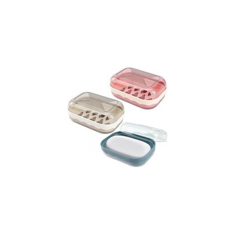 Lntyq 3 Pièces Porte-Savons Voyage Boîte à Savons Portable, Boîtes à Savon Étanches et Scellé pour Voyage, Maison, Salle de Bain, Camping (Bleu, Gris-Blanc, Rose), Matériau Plastique, 12.88.85.5cm (1/5)