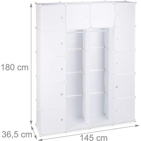 Armario de almacenaje con estantería cúbica de plástico 14 compartimentos 180 cm color blanco 1300010702
