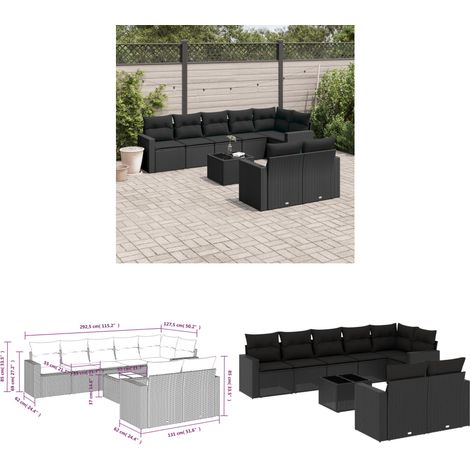 9-tlg. Garten-Sofagarnitur mit Kissen Schwarz Poly Rattan - Gartenmöbel - Outdoor Möbel - Lounge Set - Rattan Sofa - Esstisch - Home & Living (1/3)