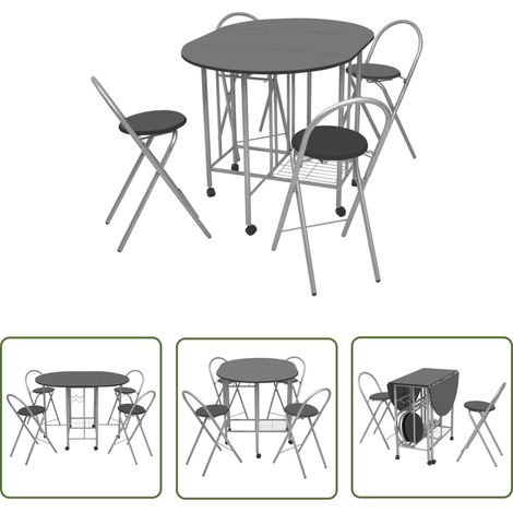 The Living Store Ausklappbarer Esstisch fünfteilig MDF Schwarz - Esstisch - Essgruppe - Eßbereich - Wohnzimmer - Kücheneinrichtung (1/5)