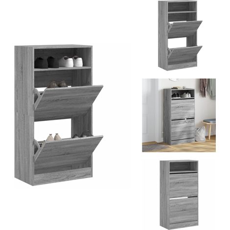 Schuhschrank Grau Sonoma 60x34x116 cm Holzwerkstoff - Schuhschrank - Schrank Für Schuhe - Garderobe - Schuhregal - Holzwerkstoffmöbel (1/5)