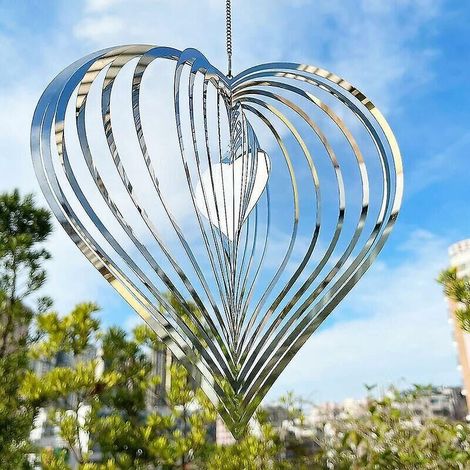 acier Inoxydable Intrieur Extrieur Dcor Fte Kinetic Yard Art Dcorations Dcoup Au Laser Coeur 3d 360 Degrs Suspendus En Mtal (1/5)