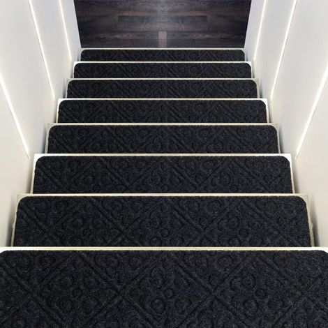Lot de 15 marches antidérapantes pour escalier, tapis multicouche 76 x 20 cm, gris, sécurité et confort maison (1/4)