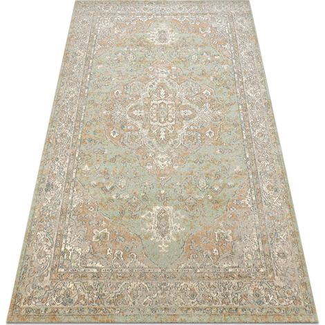 Tappeto in lana SOHO 477.01.LA402 OSTA - Ornamento, rosetta, naturale verde / beige green 80x160 cm