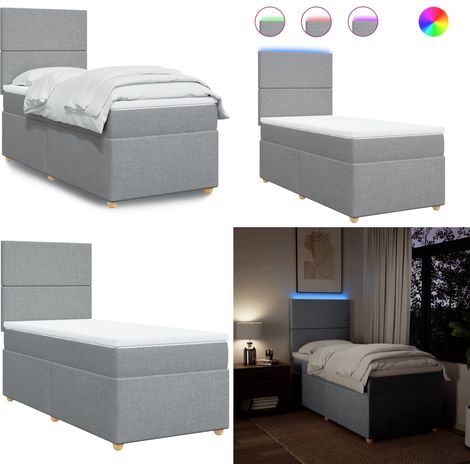 Sommier à lattes de lit avec matelas gris clair 80x200 cm tissu - Lit Plateforme - Lit Double - Lit Design - Matelas À Ressorts Ensachés - Éclairage Led - Home & Living (1/5)
