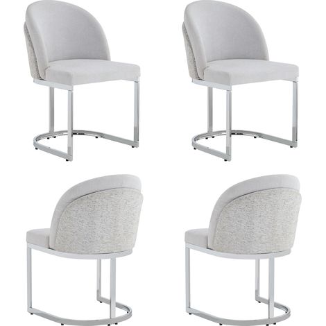 Juego de 4 sillas de comedor en chenilla gris claro con patas de metal plateado MODENUIT (1/5)