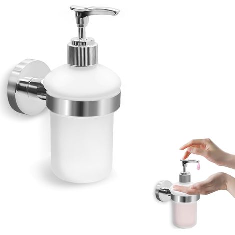 Distributeur de Savon en Verre avec Support chromé pour Salle de Bain