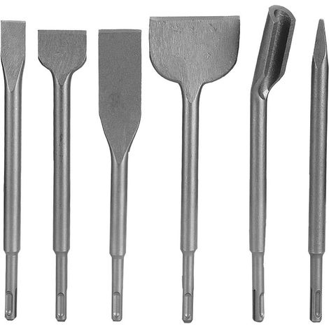 Lot de 6 Forets et Burins, Ensemble de Forets à Béton avec Ciseau à Pointe à Rainure et Ciseaux Plats pour Brique, Ciment, Pierre (1/5)