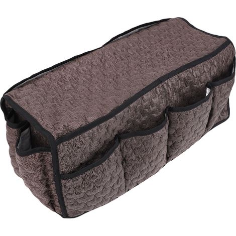 Sac d'accoudoir de canapé en similicuir marron, organisateur multifonction avec 14 poches pour télécommandes et téléphones, 50x22cm (1/5)