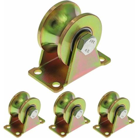 4 Pcs Roues pour Portail Coulissant 50mm, Roues en Acier avec Rainure en U, Roue à Rainure en U pour Voie Inversée, Machine Industrielle, Porte Roulante, Capacité de Charge 300kg par Roue (1/5)