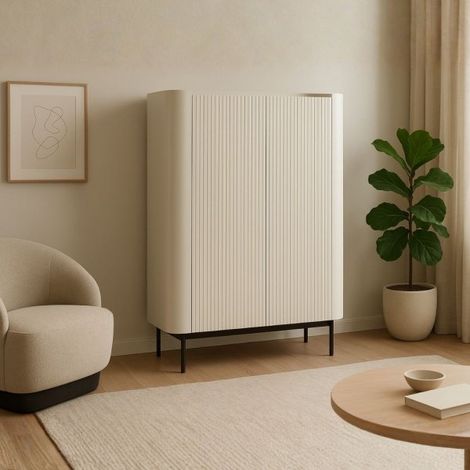 Credenza alta Willa18929 con 2 ante effetto cannettato colore crema 100x40x140H - Eleganza e capienza