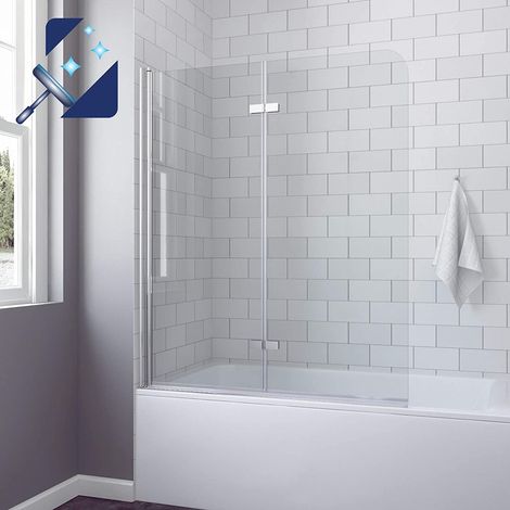 AQUABATOS® Badewannenaufsatz Duschabtrennung Duschtrennwand für Badewanne Faltbar Badewannenfaltwand Duschwand Glas 5 mm Sicherheitsglas mit Nano Beschichtung Größe: 120 x 140 cm (1/5)
