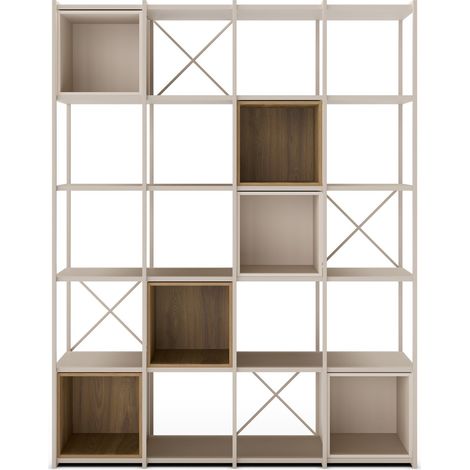 Bibliothèque 5 niveaux en métal beige et décor bois 140 cm - Elie