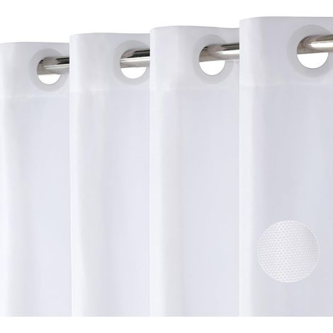 Rideau de Douche en Lin Texturé avec Revêtement Imperméable, Œillets Larges, 230GSM Rideaux Baignoire Tissu Rideau Salle de Bain Lourd, Ourlet Lesté, Lavable, Installation Facile, 183x191cm, Blanc (1/5)