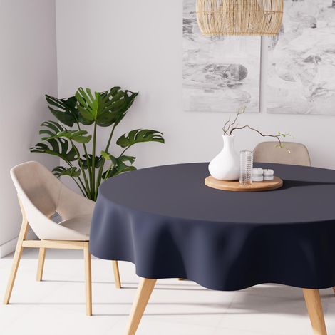 Nappe anti-tâches ronde 180 cm ALIX bleu jean, par Soleil d'Ocre