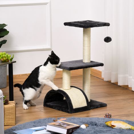 PawHut Katzenbaum, Kletterbaum, Kratzbaum für Katzen, 72 cm hoch, mit Hängekugel, Dunkelgrau