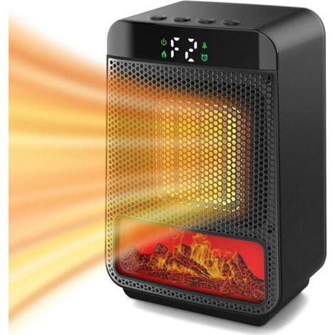 Mini electric heater for indoor use, small 1500W fireplace heater with 3D LED flame, safety protection, portable tabletop fireplace heater (1/5)