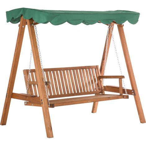 Balancelle Jardin 3 places Toit imperméabilisé 2 tablettes 190x130x185 cm Charge 360 kg Bois pin