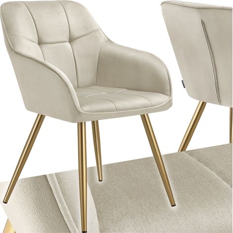 Chaise de salle à manger avec aspect velours capitonné crème/doré