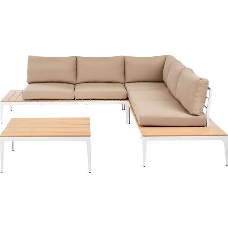Canapé d'Angle de Jardin Moderne 5 Places avec Coussins Salon d'Extérieur avec Table Basse Marron Clair Positano