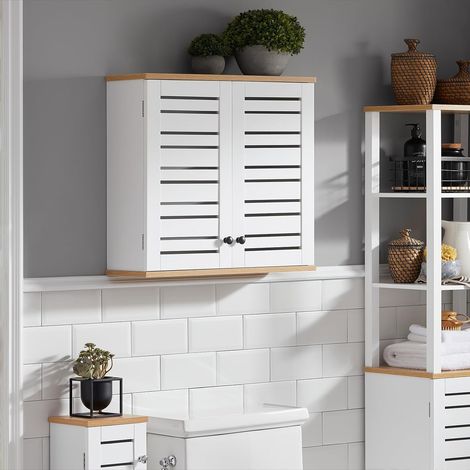 Sobuy – Meuble haut de salle de bain 60cm – BZR42W – 2 portes – Armoire murale en MDF laqué blanc – Étagères réglables – Capacité 20kg