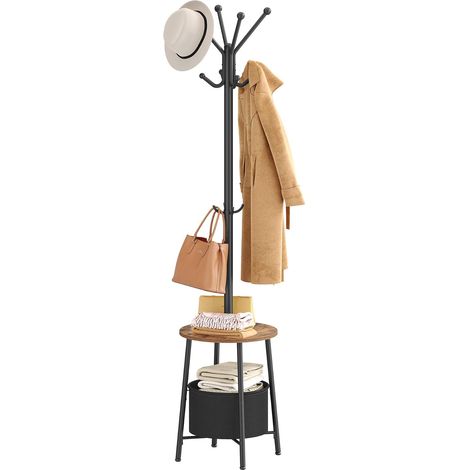Porte-manteau sur pieds 12 crochets – Panier de rangement 40 cm – Design compact pour petits espaces – Protection tissus délicats