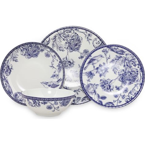Juego de vajilla Set 100% Porcelana Azul Blanco