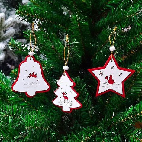 Décorations de Noël, petits pendentifs de Noël en bois, cloches originales à cinq étoiles, décorations pour sapin de Noël (1/5)