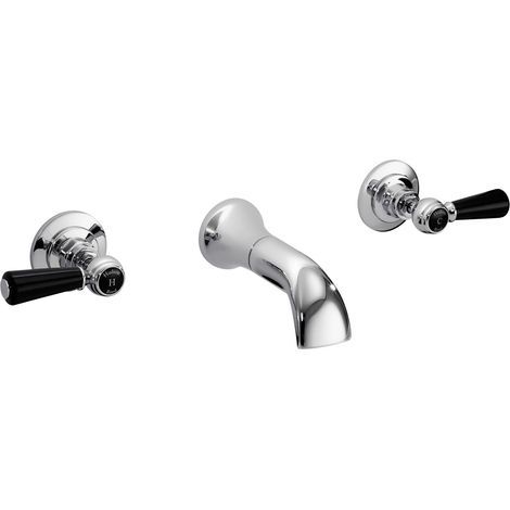 Hudson Reed Black Topaz Wall Mounted Lever 3-Hole Basin Mixer Tap - Chrome (1/2)
