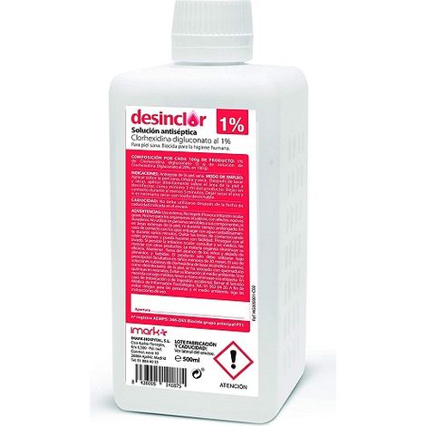 Desinclor chlorhexidine 1% solution pour nettoyer la peau saine 500 ml