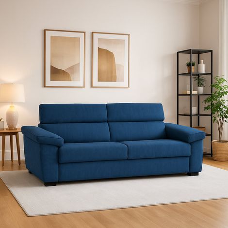 Sofá Fijo 2 Plazas Gorreto, Desenfundable, Hidrófugo Hecho en Italia, Lavable, 205x95x100h cm azul (1/5)