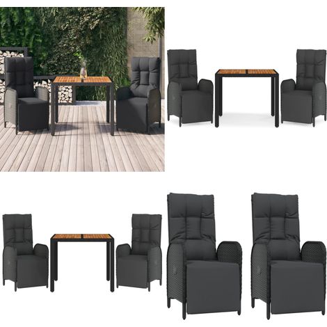 Ensemble à manger de jardin avec coussins 3 pcs Noir - Chaise de jardin inclinable - Table de jardin (1/5)