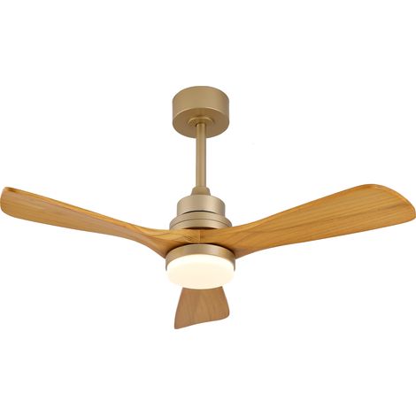 Ventilateur de plafond en bois 42 pouces avec lumière et télécommande, pour intérieur et extérieur, ventilateur de plafond moderne à 3 pales pour terrasse, salon, ferme, etc. (Or) (1/5)