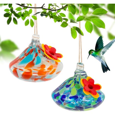 Deux mangeoires suspendues en verre pour colibris, de style fenêtre, anti-fourmis et anti-abeilles, décorations de jardin. (1/5)